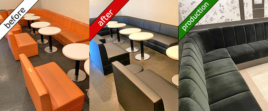 店舗の椅子・ソファの張り替え／新規製作ビフォーアフター